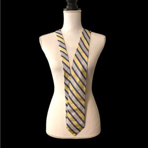 Luciano Barbera Mens Silk Tie Striped Woven Necktie Made In Italy Navy Yellow